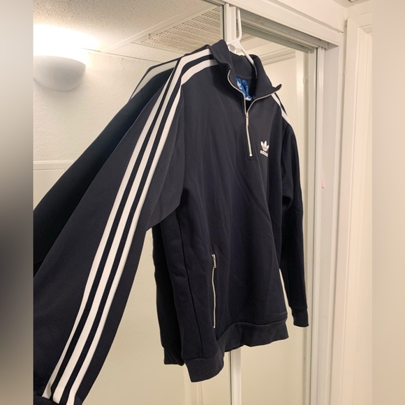 Adidas Navy Blue Quarter Zip Collared Jacket - Picture 1 of 5